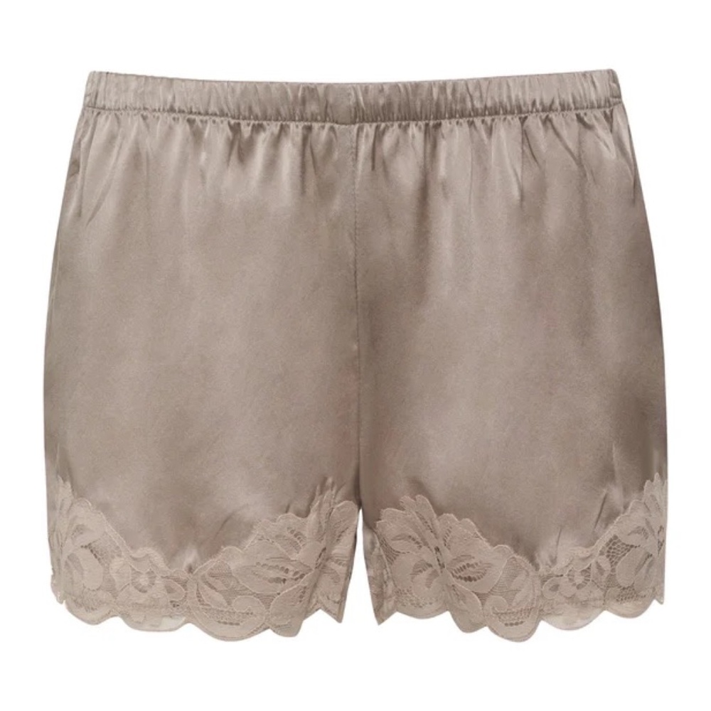 100% Silk Beige Lace Trim Shorts (Similar to Reformation Fern Satin Short) XS